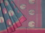 Handloom Pure Kovai Cotton Saree in Teal Peacock Blue with Pink Accents