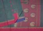 Handloom Pure Kovai Cotton Saree in Teal Peacock Blue with Pink Accents