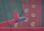 Handloom Pure Kovai Cotton Saree in Teal Peacock Blue with Pink Accents