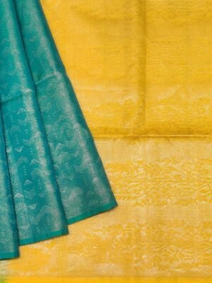 Handloom Pure Silk Saree in Peacock Blue with Brocade Zari Weaving