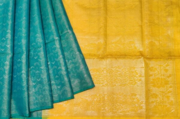 Handloom Pure Silk Saree in Peacock Blue with Brocade Zari Weaving