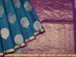 Handloom Pure Silk Cotton Saree in Peacock Blue with Contrast Magenta Pallu