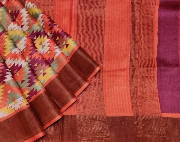 Pure Tussar Silk Saree with Geometric Patterns & Zari
