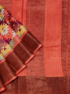 Pure Tussar Silk Saree with Geometric Patterns & Zari