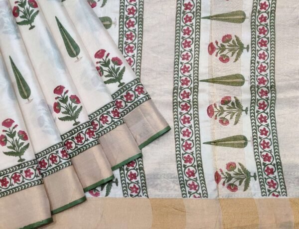 Pearl White Pure Tussar Silk Saree