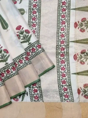 Pearl White Pure Tussar Silk Saree