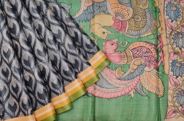 Pure Tussar Silk Saree in Gray