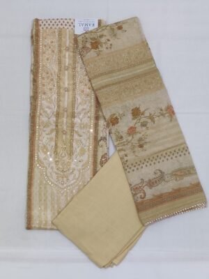 Semi Silk Salwar Material with Digital Prints, Chamki, Mirror, and Thread Work