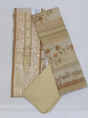 Semi Silk Salwar Material with Digital Prints, Chamki, Mirror, and Thread Work