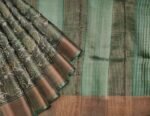 Pure Tussar Silk Saree with Floral Prints & Golden Tissue Border