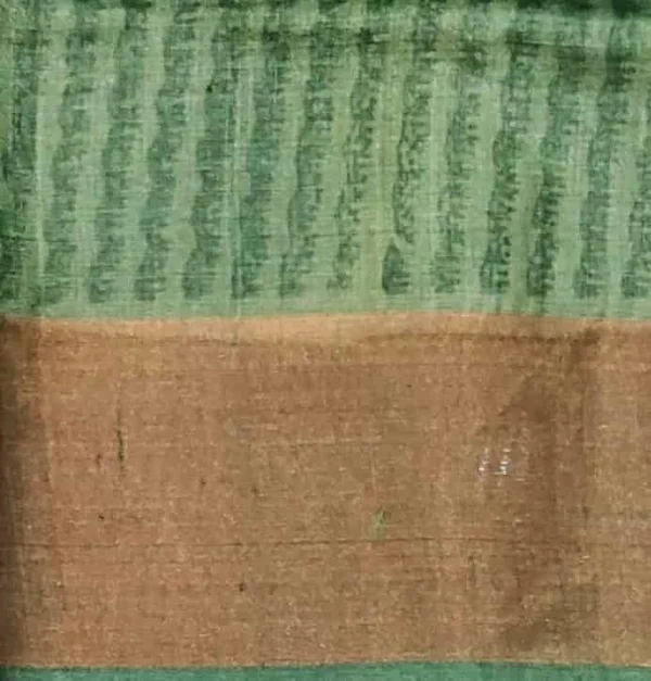 Pure Tussar Silk Saree with Floral Prints & Golden Tissue Border