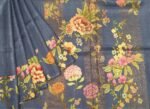 Pure Tussar Silk Saree in Pastel Blue with Zari Checks & Floral Prints