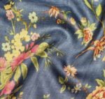 Pure Tussar Silk Saree in Pastel Blue with Zari Checks & Floral Prints
