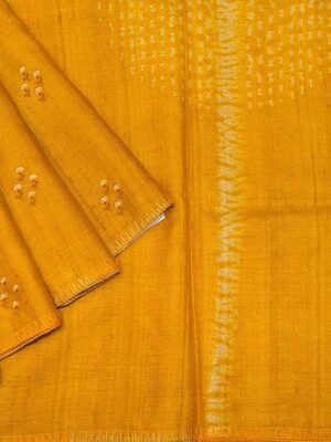Pure Mustard Yellow Tussar Silk Saree with Threadwork Buttas