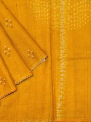 Pure Mustard Yellow Tussar Silk Saree with Threadwork Buttas