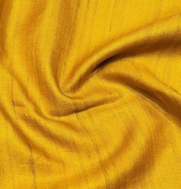 Pure Mustard Yellow Tussar Silk Saree with Threadwork Buttas