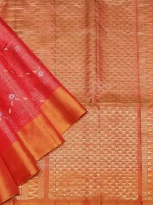 Handloom Red Pure Soft Silk Saree with Vairaoosi Patterns