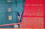 Soft Silk Saree In Peacock Blue Dual Shade With Elephant Motifs