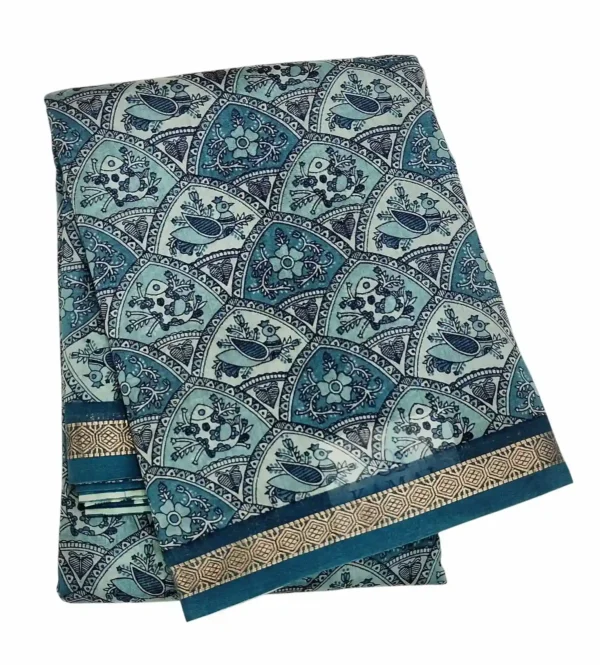 Pure Teal Blue Chanderi Cotton Saree