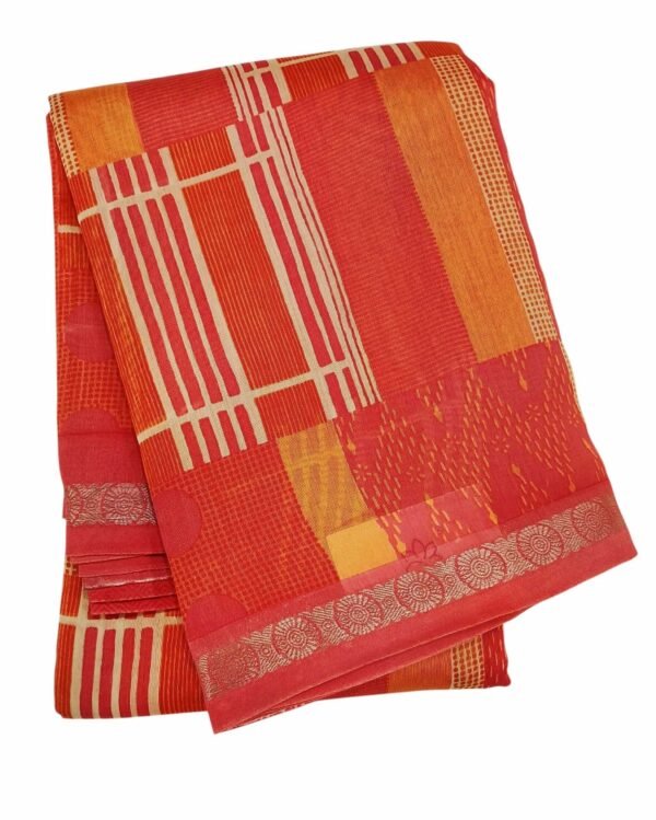 Pure Vermilion Chanderi Cotton Saree