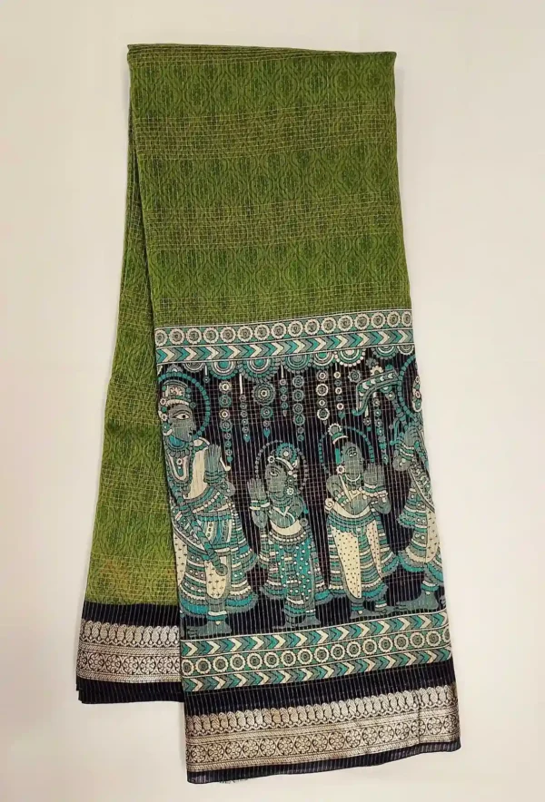 Pure Moss Green Chanderi Cotton Saree