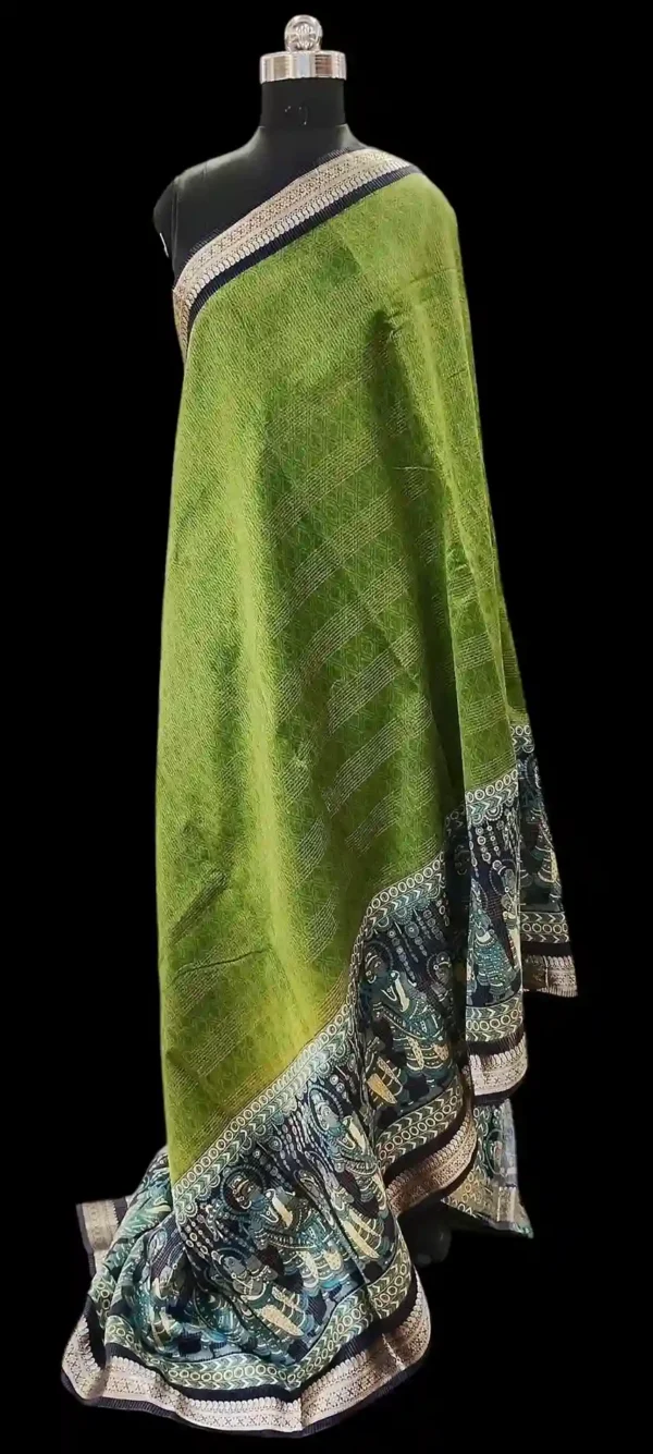 Pure Moss Green Chanderi Cotton Saree