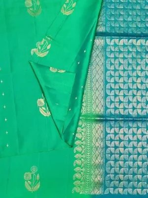 Signature Emerald Green Soft SilkSaree In CloseUp