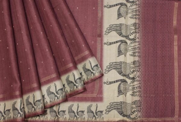 Mauve Pink Semi Tussar Saree