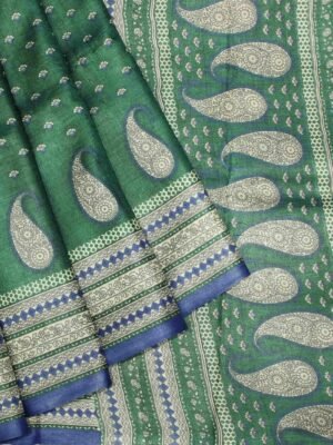 Pure Tussar Silk Saree In Bluish Grey