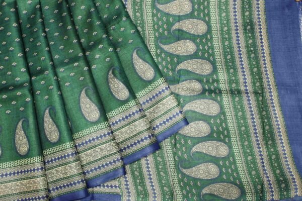 Pure Tussar Silk Saree In Bluish Grey