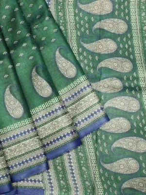 Pure Tussar Silk Saree In Bluish Grey