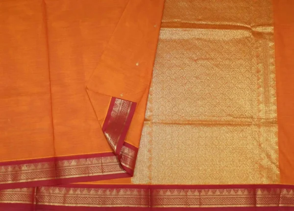 Dark Orange Kanchi Chettinad Cotton Saree