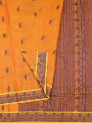 Orange Kovai Cotton Saree with Buttas Work In CloseUp