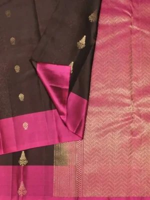 Dark Coffee Brown Pavithram Soft Silk Saree In Close up