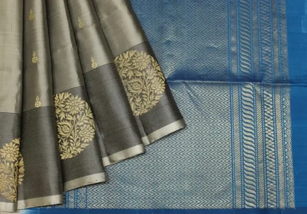 Dual Fossil Grey Handloom Pure Soft Silk Saree