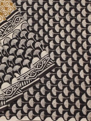 Golden Yellow Bagru Mulmul Cotton Saree