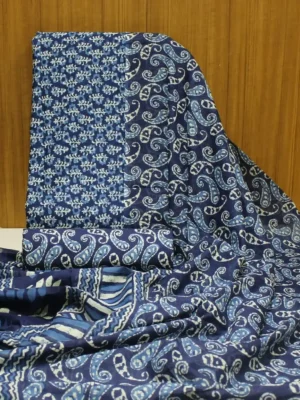 Indigo Blue Cotton Salwar Material with Handblock Prints