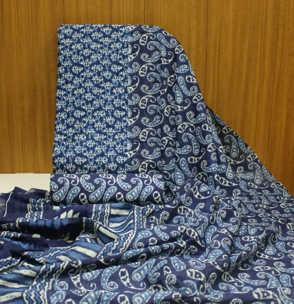 Indigo Blue Cotton Salwar Material with Handblock Prints