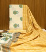 Cream Mustard Cotton Salwar Material with Handblock Prints