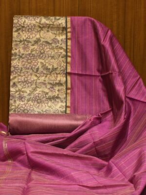 Lavender Pink Chanderi Cotton Salwar Material with Floral Prints