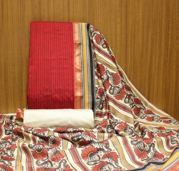 Maroon Chanderi Cotton Salwar Material with Floral Dupatta