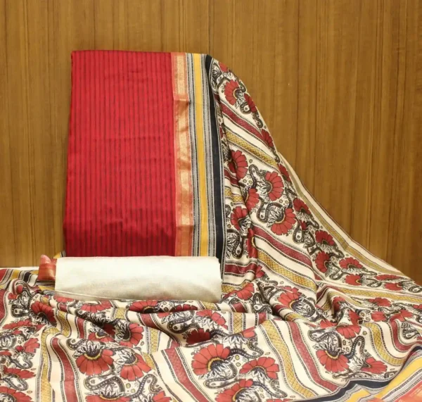 Maroon Chanderi Cotton Salwar Material with Floral Dupatta