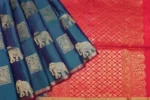 Soft Silk Saree In Peacock Blue Dual Shade With Elephant Motifs