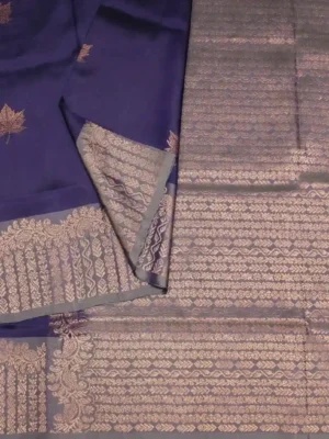Navy Blue Soft Silk Saree Copper Zari In Closeup