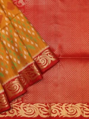 Mustard Soft Silk Saree Pochampally Designs