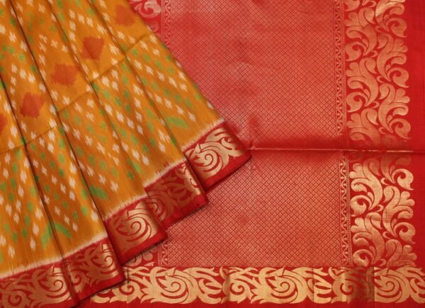 Mustard Soft Silk Saree Pochampally Designs