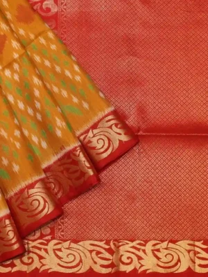 Mustard Soft Silk Saree Pochampally Designs
