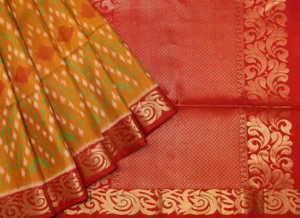 Mustard Soft Silk Saree Pochampally Designs