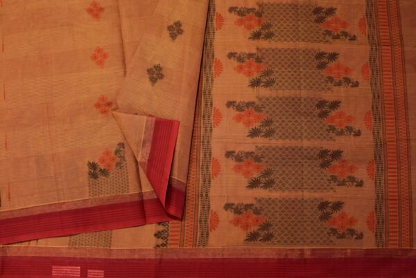 Pure Kovai Cotton Saree In Dual Brown With Horizontal Stripe Motifs