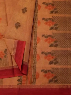 Kovai Cotton saree in dual brown with threadwork In CloseUp